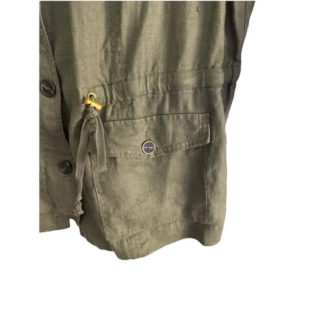 INC Utility Jacket Women's 2XL Olive Green Linen Lightweight Cargo Military Chic - Picture 4 of 14